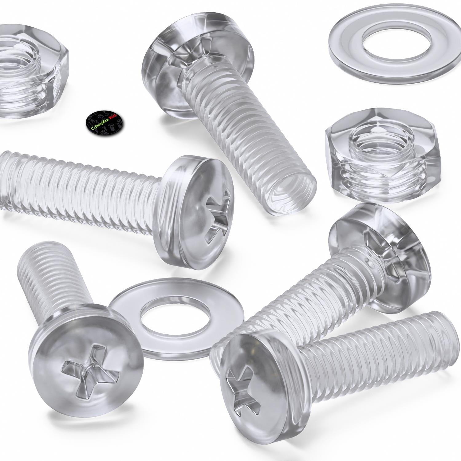 60 x Transparent Clear Plastic Acrylic, Pan Head, M3 x 10mm Nuts & Bolts, Washers -Acrylic Plastic Screws, (1/8 x 25/64 in)