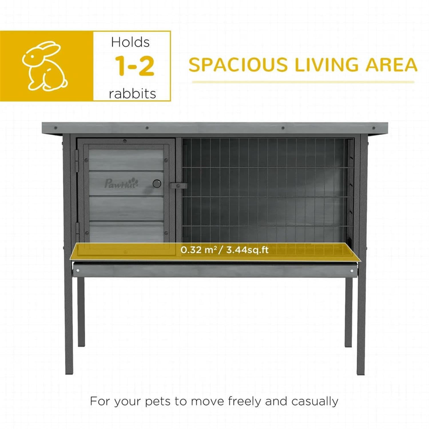 Kadyn 36" Outdoor Rabbit Hutch with Slide-out Tray and Openable Roof, Wooden Small Animal Habitat Enclosure Bunny Cage for Bunnies, Guinea Pigs, Gray