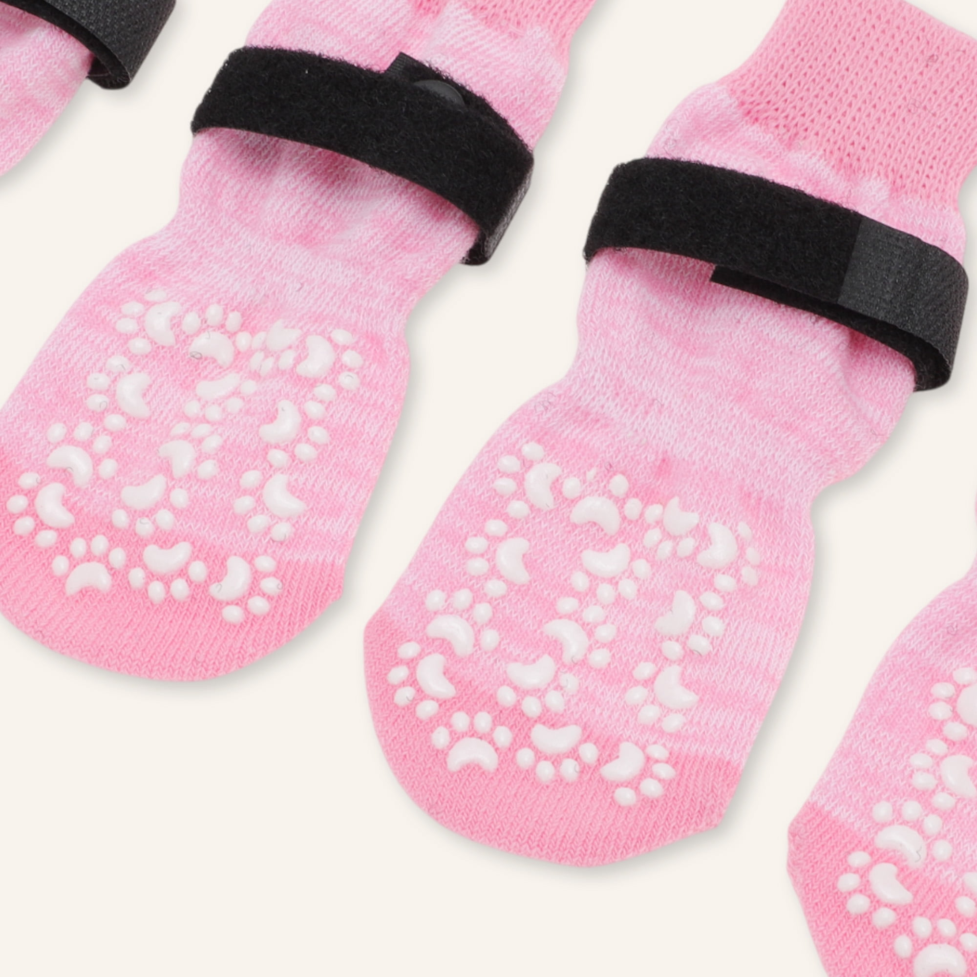 Unique Bargains 4 Pcs Non-Slip Dog Socks with Adjustable Tapes Pink L