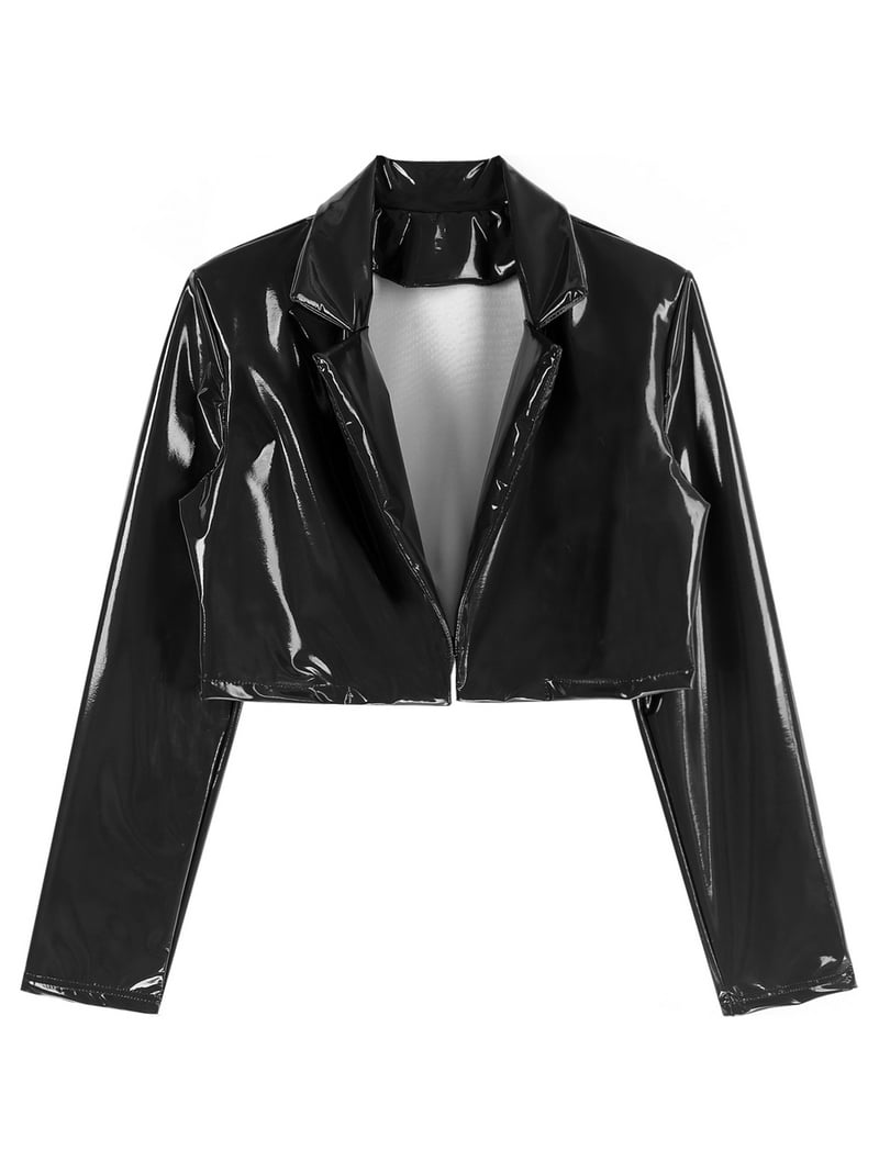 Eandarui Women's PU Leather Solid Open Front Casual Cropped
