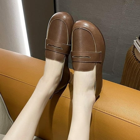 

Yinguo Womens Shoes Ethnic Style Small Leather Shoes Flat Round Toe Retro Loafers Single Shoes Casual Shoes