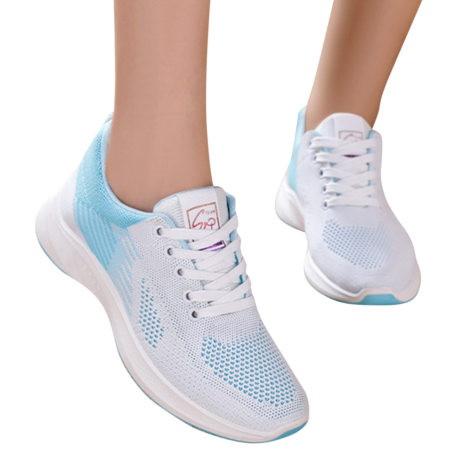 dmqupv Womens Memory Foam Sneakers Wide Width Women Breathable Lace Up Shoes Flats Rhinestone Sock Sneakers for Women Light blue 6.5