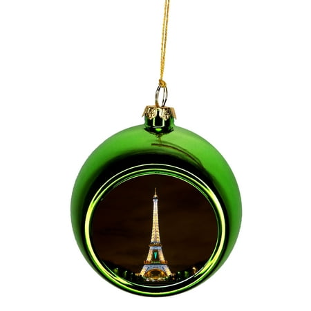 Eiffel Tower Lit Up On Christmas Eve Ornaments Green Bauble