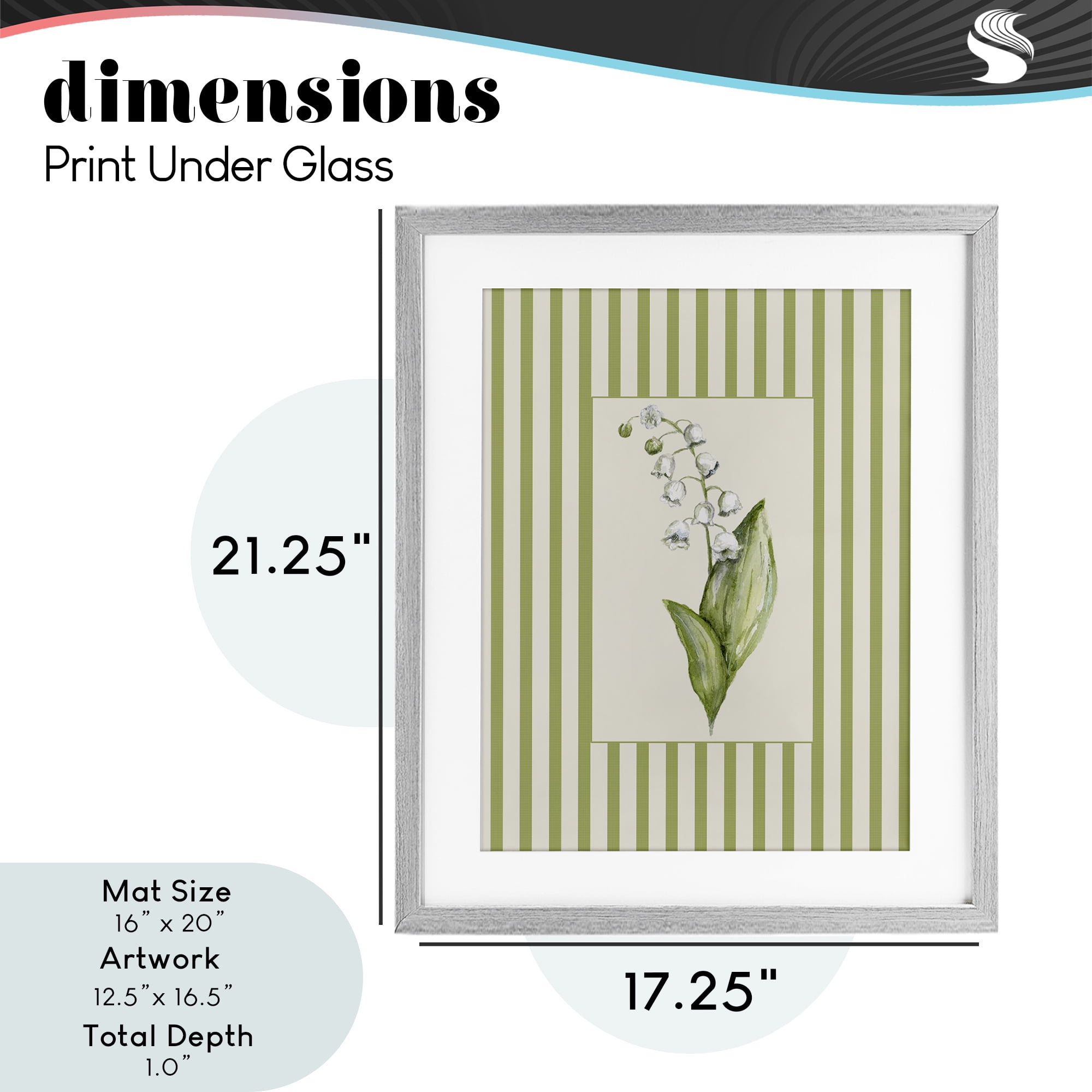Striped Lily Of The Valley Gray Framed Print Under Glass, design by Lisa Wehmeyer