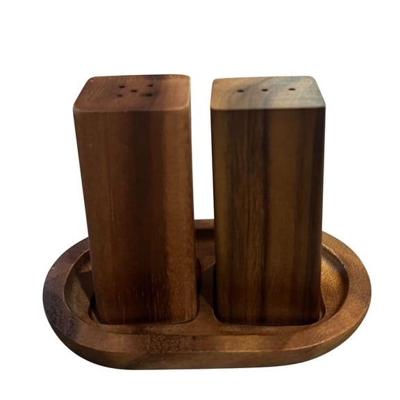 Acacia Wood Salt and Pepper Shaker Set with Base