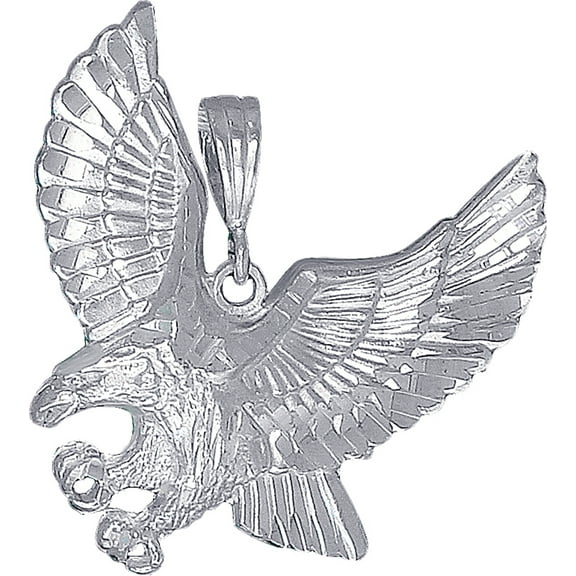 Sterling Silver Eagle Charm Pendant Necklace with Diamond Cut Finish and 24 Inch Figaro Chain