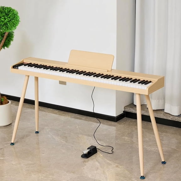 GUYGU 88 Key Weighted Digital Piano, Electronic Keyboard with 1 Pedals, MIDI, Headphones & Music Stand, Compact Home Piano,Beige