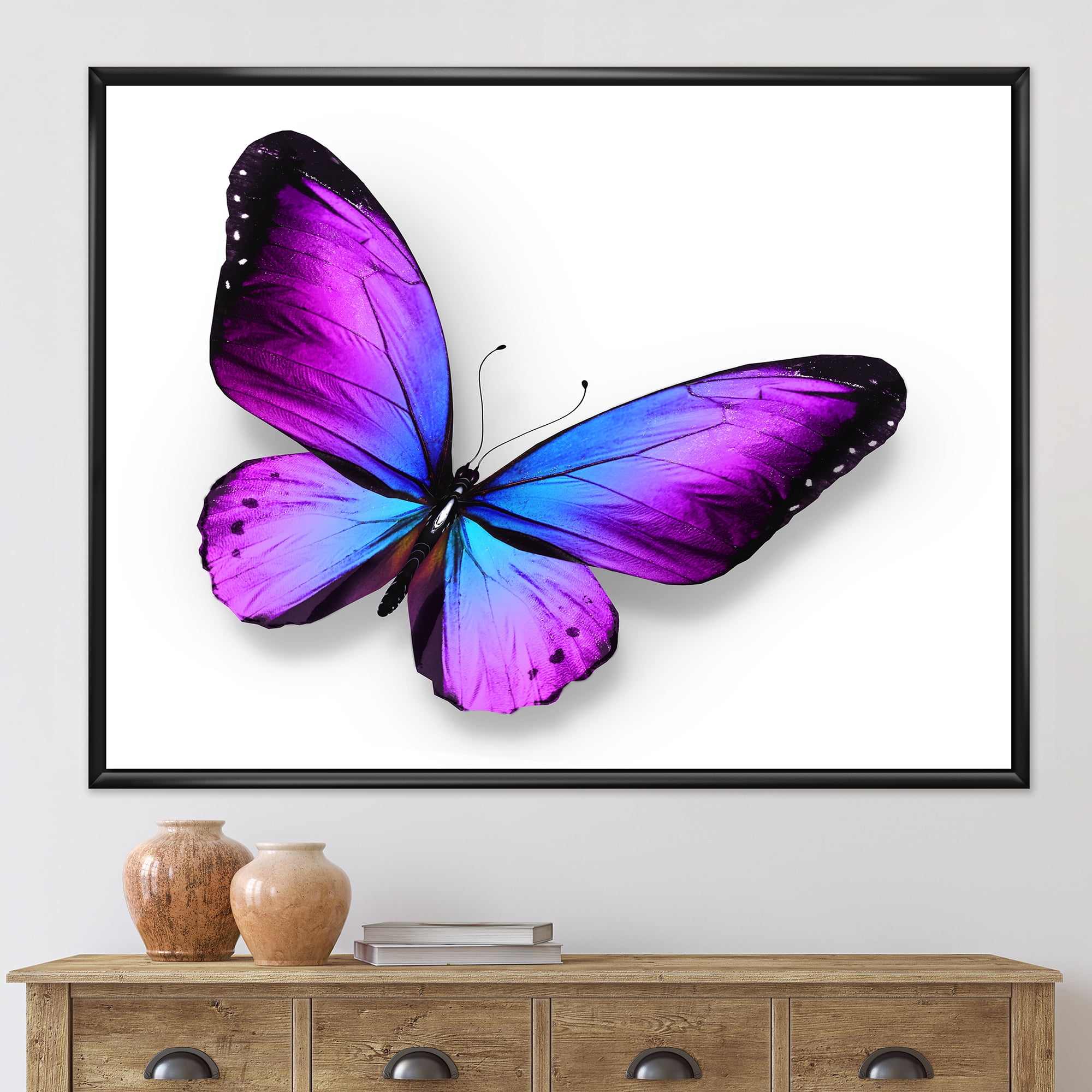 Designart 'Blue and Violet Butterfly' Modern Framed Canvas Wall Art Print