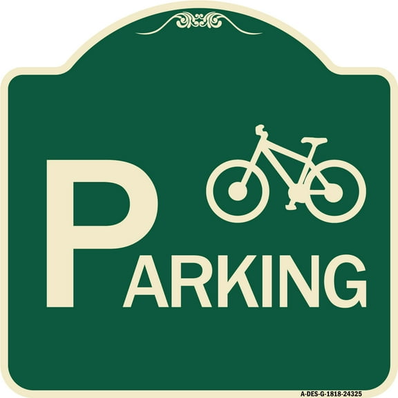 SignMission Designer Series Sign - Bicycle Parking (With Graphic) | Green & Tan 18" X 18" Heavy-Gauge Aluminum Architectural Sign | Protect Your Business & Municipality | Made in the