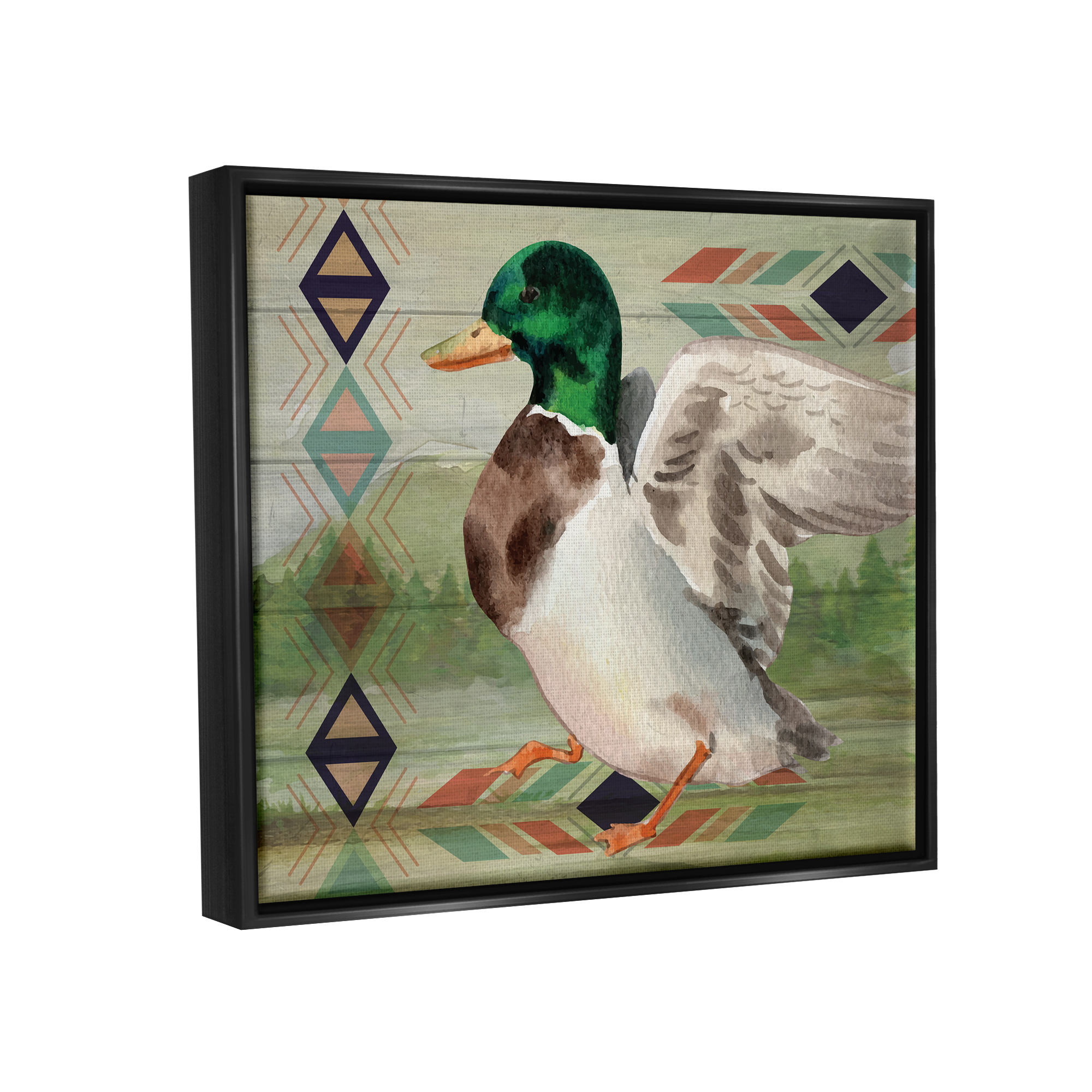 Stupell Patterned Rustic Mallard Duck Animals & Insects Painting Black Floater Framed Art Print Wall Art