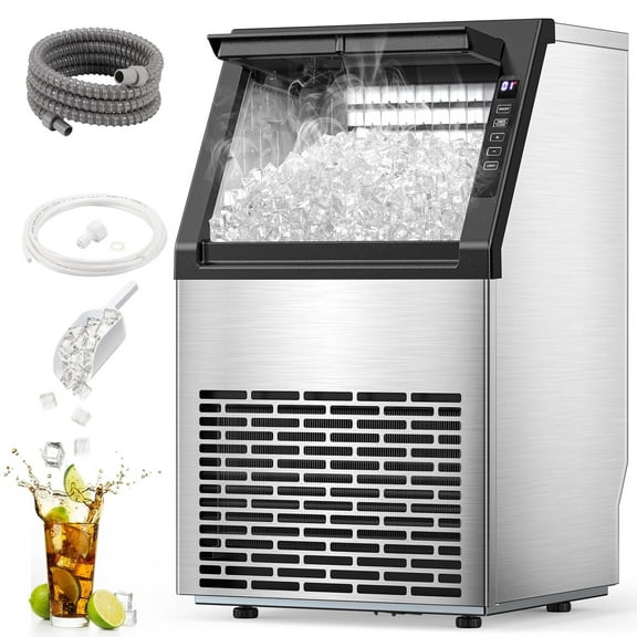 KNDKO 80Lbs/24H Commercial Ice Maker Machine With 22Lbs Ice Storage Capacity, Stainless Steel Ice Machine for Home/Bar/Restaurant