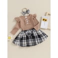thumbnail image 3 of Wassery Infant Girls Fall Outfits Clothes 3M 6M 9M 12M Baby Girls Long Sleeve Ribbed Romper Bow Skirt Headband Set 3PCS Casual Autumn Clothing for Newborn Girls, 3 of 9