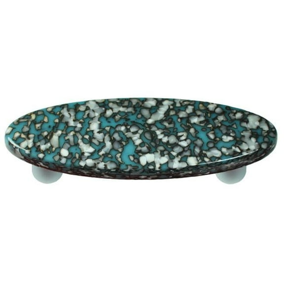 Hot Knobs HK8055-POA Granite Turquoise Blue & French Vanilla Oval Glass Cabinet Pull - Aluminum Post