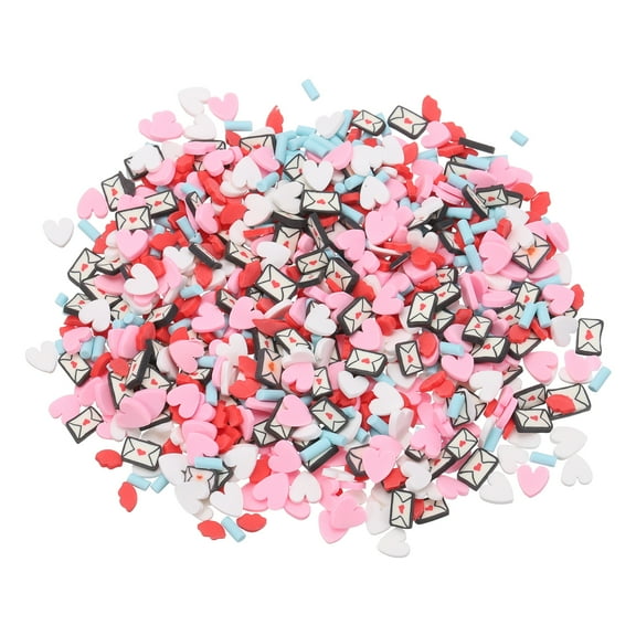 Fake Sprinkles, 30G Heart Envelope Resin Faux Sprinkles Fake Candy Sugar Polymer Clay Slices for Nail Art, Pink/White/Light Blue/Red