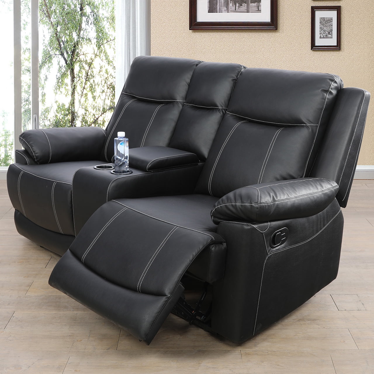 MAYEERTY 71" Contemporary Semi PU Synthetic Leather Loveseat Stylish Sofa with Faux Leather Upholstery for Living Room，Black