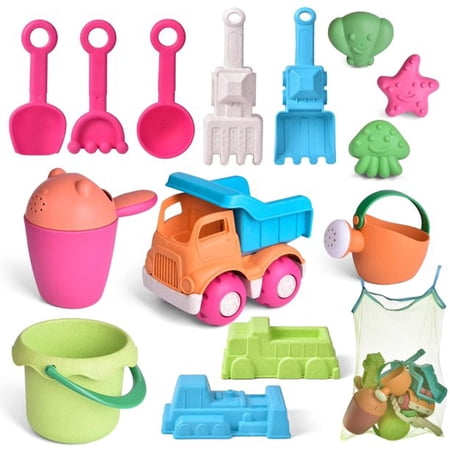 Fun Little Toys 14PCs Snow Toys for Kids  Beach Sand Toys Included and Bucket  Beach Shovel  Watering Can  Animal Castle Sand Molds  Summer Winter Outdoor Birthday Boys Girls Toddlers Gifts