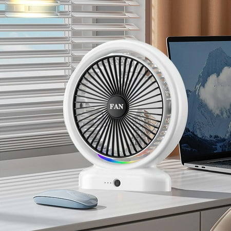 

Omexry Kitchen Items for Home Three-Speed Mini Desktop Fan Rechargeable Battery Powered Fan with Colorful LED Lights Portable USB Fan Quiet Suitable for Home Office Travel Camping Fan Flash Deals