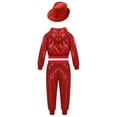 thumbnail image 2 of YONGHS Kids Sequin Performance Jazz Hip Hop Dance Outfits Long Sleeve Jacket Top with Pants Hat Set Red 4-5, 2 of 7
