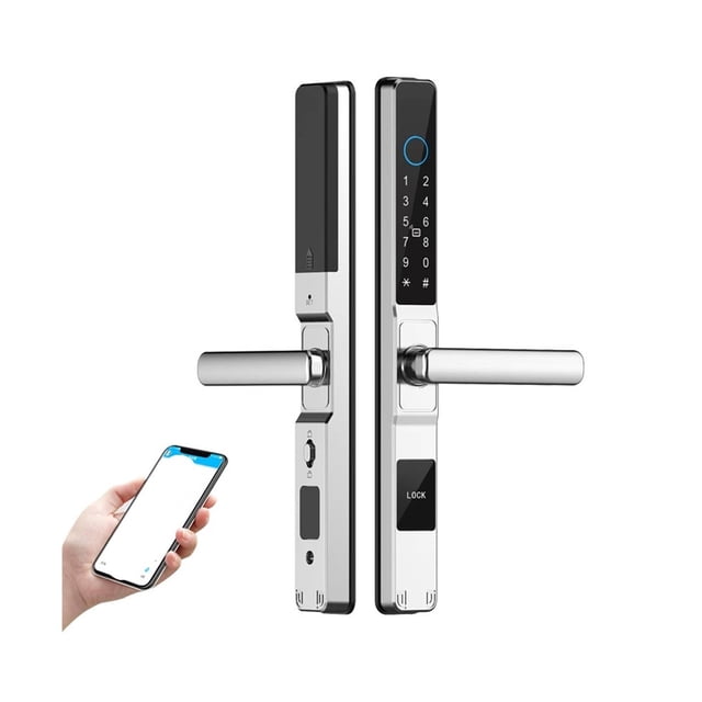 Waterproof Smart Aluminum Door Lock Euro Double Hook Mortise Fingerprint Password Electronic Sliding