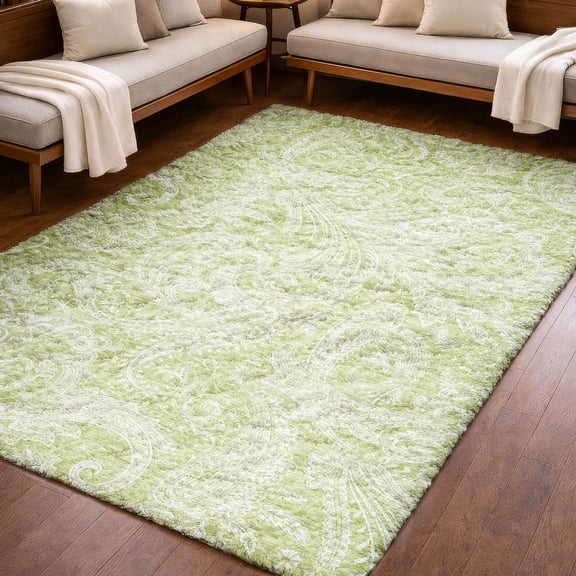 Addison Rugs Dream Shag Premium Machine Washable Transitional Paisley Aloe Rectangle Rug, 10' x 14'