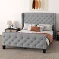 thumbnail image 2 of Dextrus Upholstered Bed Frame Queen Size, Platform Bed Base with Velvet Headboard & Footboard, Wingback Upholstered Bed Frame Mattress Foundation, No Box Spring Needed, Grey, 2 of 6
