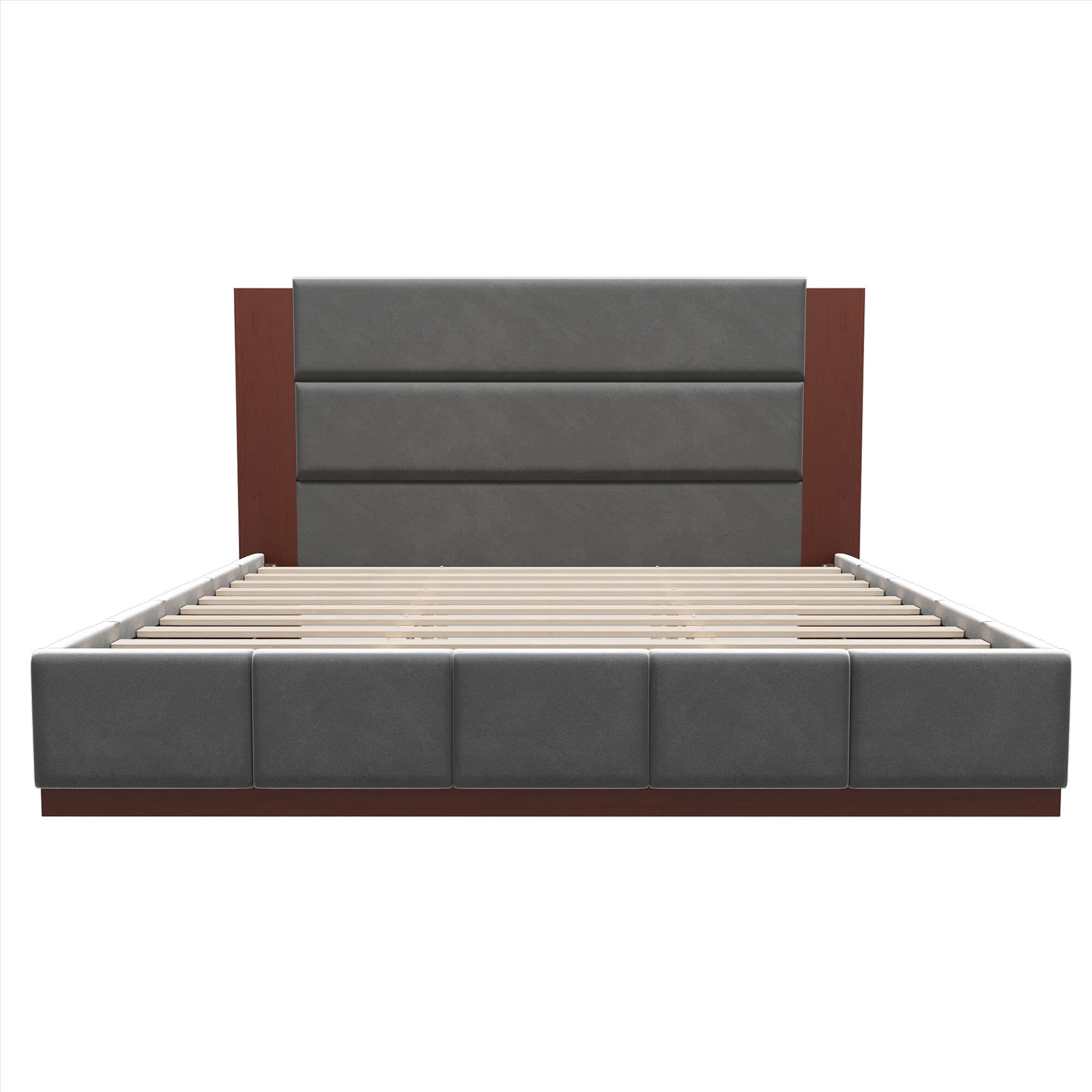 Euroco Upholstered King Size Platform Bed, Velvet Bed with High Wood Headboard, Grey