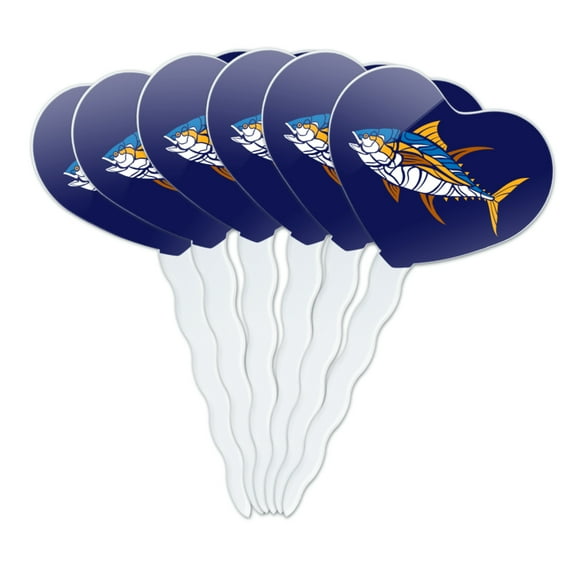 Tuna Fish Design Heart Love Cupcake Picks Toppers Decoration Set of 6