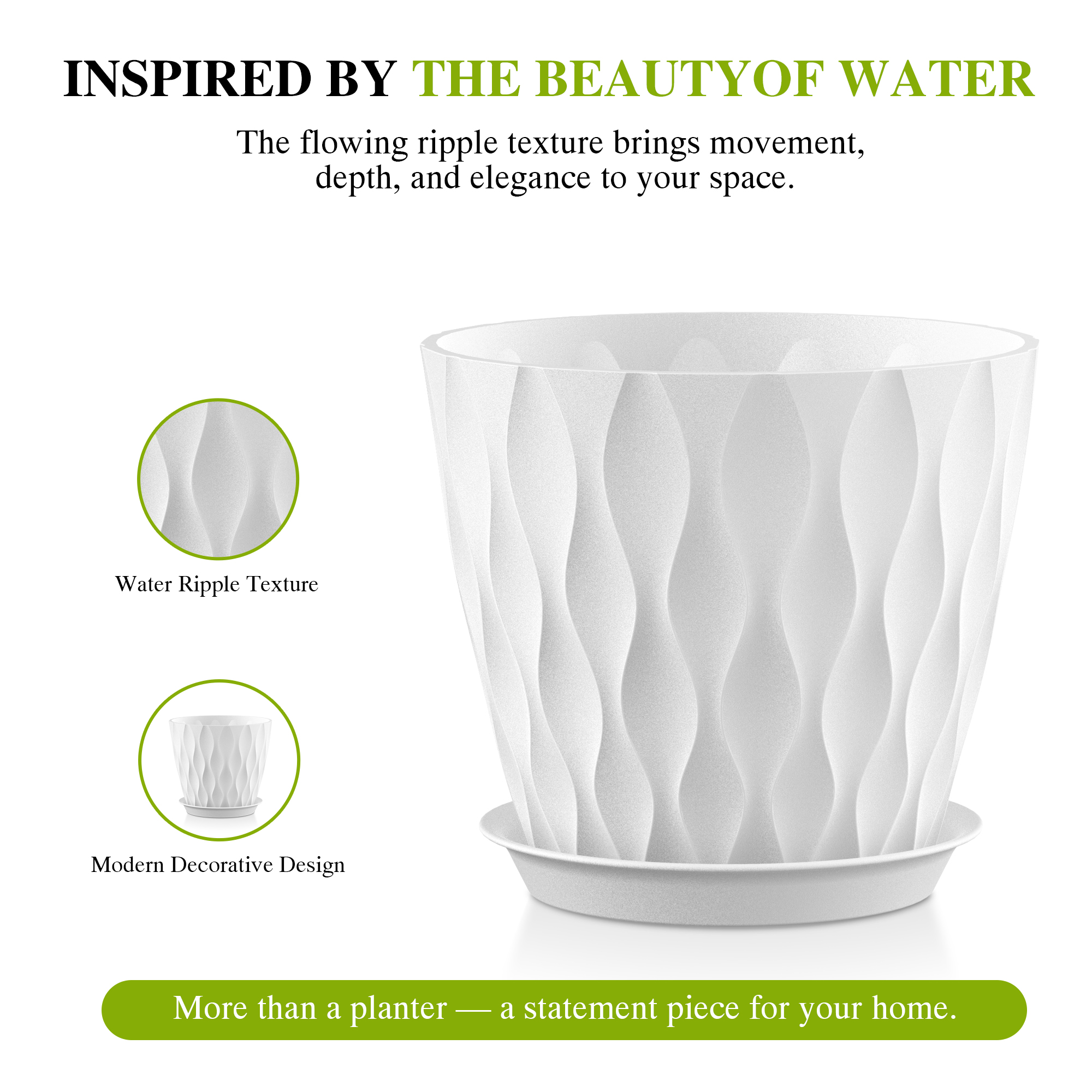 UOUZ 8-Inch White Plant Pots with Saucers, 5-Pack photo 4
