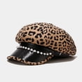 thumbnail image 5 of CoCopeanut Fashion Leopard Women Military Hat Spring Autumn Sailor Hats Ladies Beret Caps Flat Top Pearl Travel Cadet Octagonal Hat Outdoor, 5 of 6