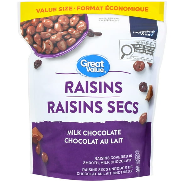 Raisins secs au chocolat au lait Great Value 908&nbsp;g