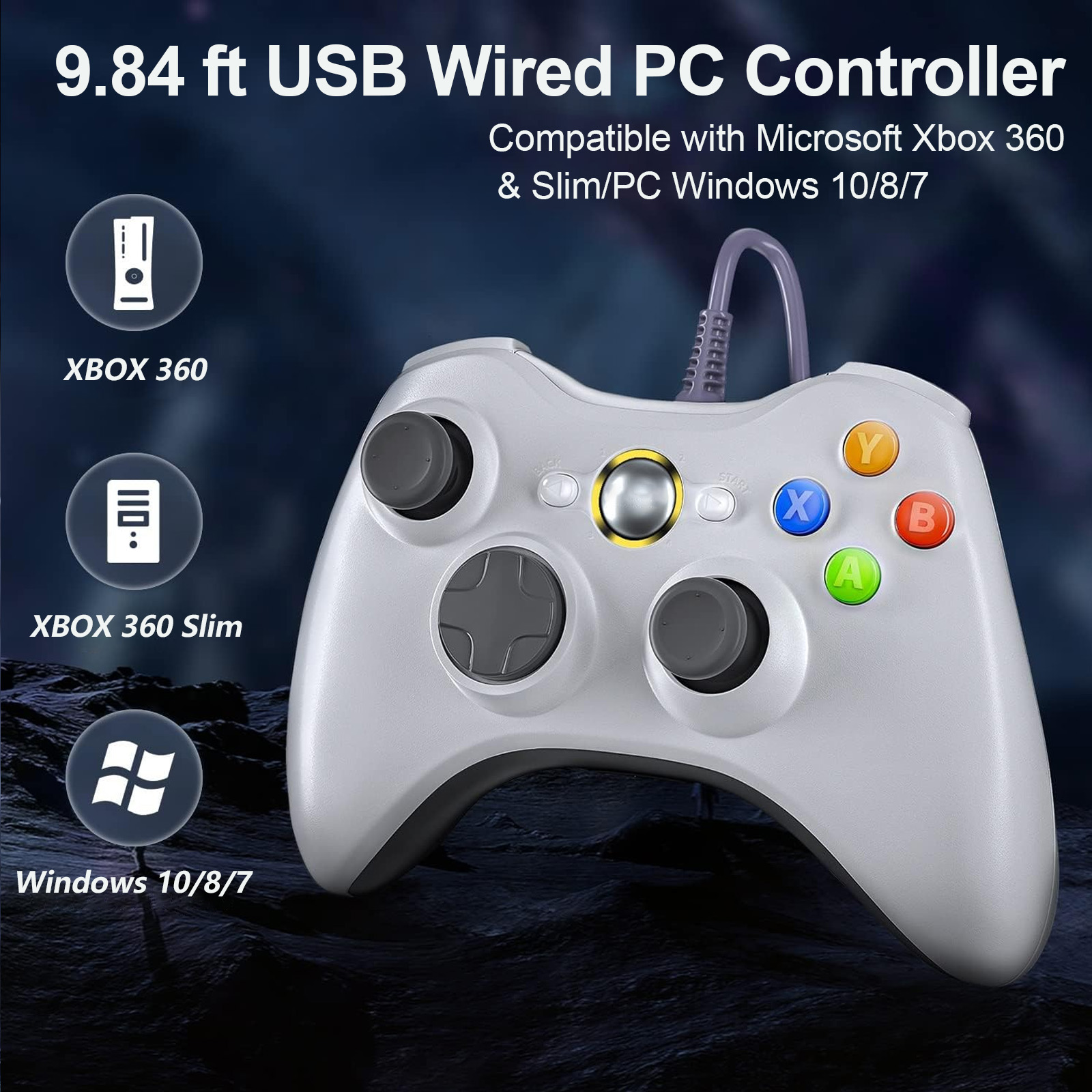 Manette Filaire Xbox 360 Pour PC Windows - Blanc - Compatible Aussi Avec PS3 Et Android - Double Vibration - USB
