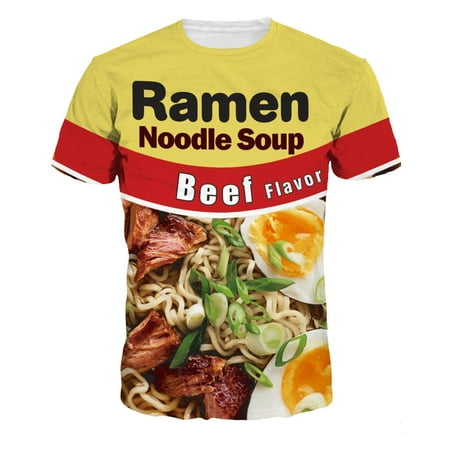 - Unisex Stylish Casual Design Ramen Noodle Soup Beef Flavor 3D Printed Short Sleeve Men T Shirts Lovers Tees