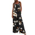 thumbnail image 3 of QATAINLAV Women's Summer Casual Overalls Loose Wide Leg Jumpsuits Linen Comfy One Piece Pants Boho Floral Printed Rompers with Pockets Black M, 3 of 9