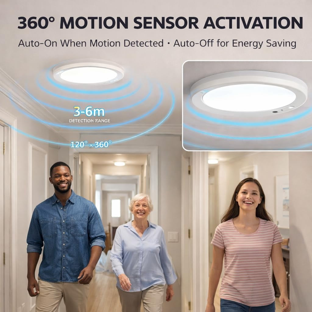 Rechargeable Motion Sensor Ceiling Light with Remote, Wireless Magnetic Stick-on Closet Light, Dimmable with Timer & 3 Color Temperatures for Shower Hallway