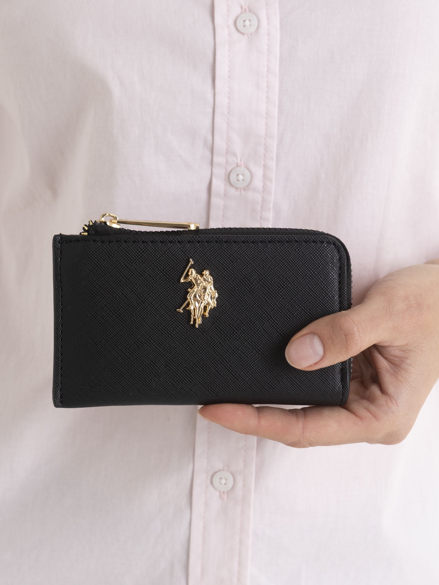 U.S. Polo Assn. Women's Zip Coin Wallet, Black