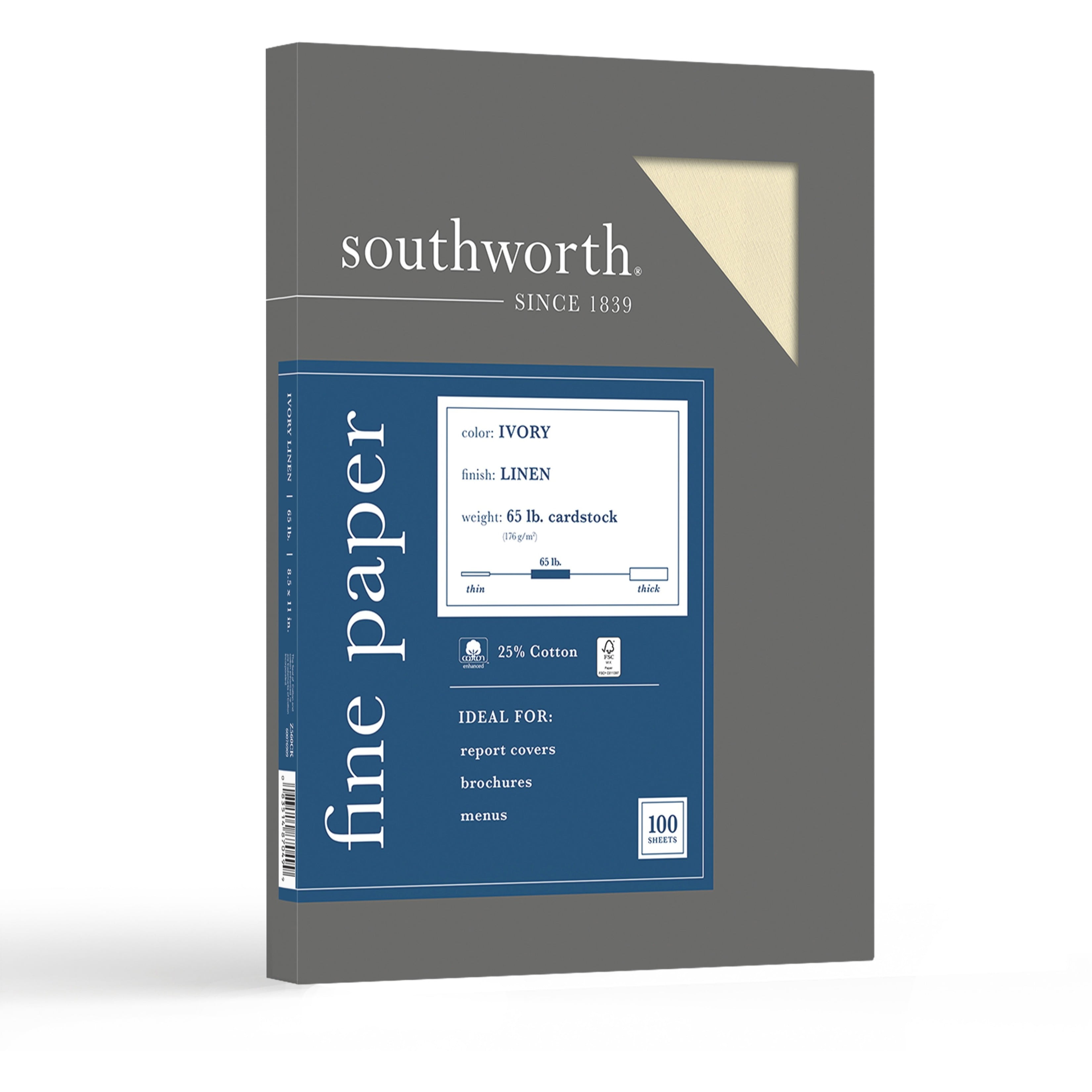 Southworth, SOUZ560CK, 25% Cotton Business Cover Stock, 100 / Box, Ivory