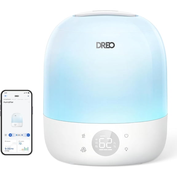 DREO Smart Humidifiers for Bedroom Baby HM409S, 1500  RGB Night Light & Sleep Routine Trainer, Ultra Quiet 28dB & 3L Top Fill Cool Mist Humidifier for Nursery, Air humidifier for Plants Indoor