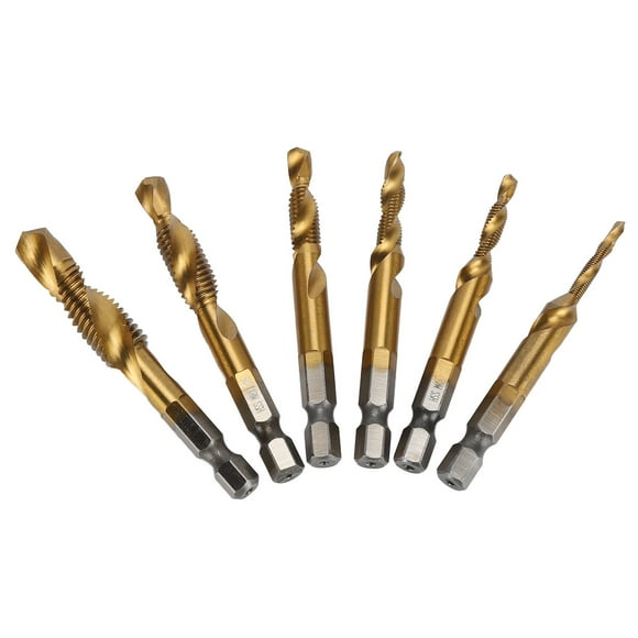 Drill Tap, Drilling Taps 6Pcs Various Sizes Spiral Flute HSS  For Chamfering For Tapping Ti Plated