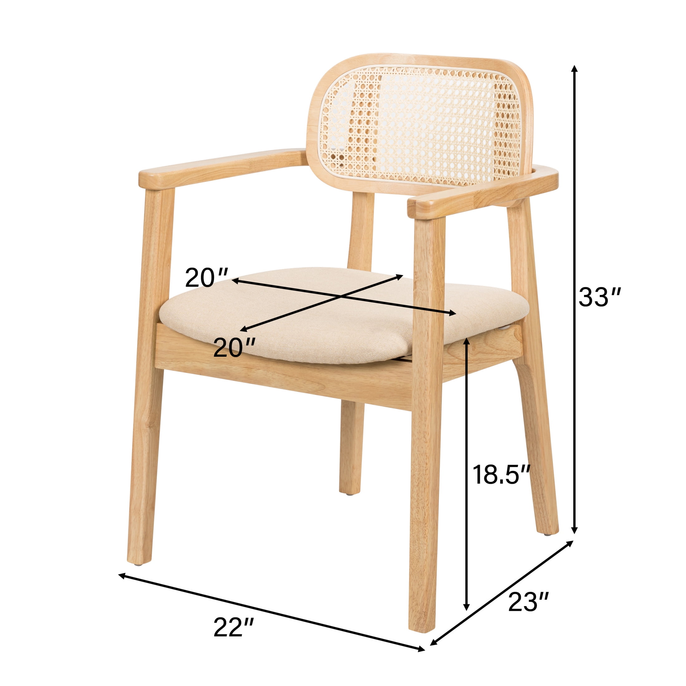 Christopher Knight Home Modern Dining Chairs with Rattan Back and Beige Seats, Natural Wood Frame, Set of 2