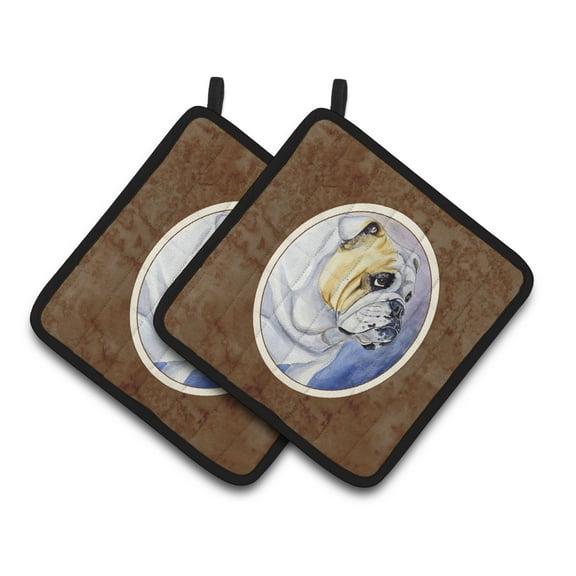 Carolines Treasures 7028PTHD English Bulldog Pair of Pot Holders , 7.5HX7.5W, multicolor