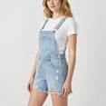 thumbnail image 5 of Karight Womens Light Wash Distressed Denim Shortalls Adjustable Straps Frayed Hem Casual Summer Overalls, 5 of 8