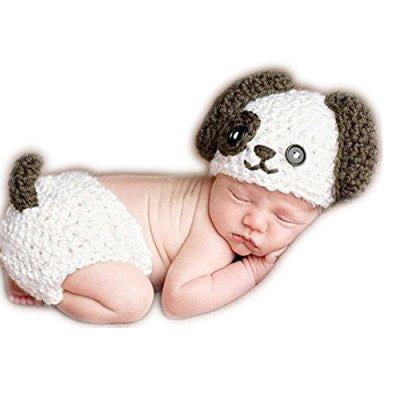 newborn baby girl boys photography props outfits lovely dog handmade crochet knitted baby hat diaper (Best Knitted Baby Gifts)