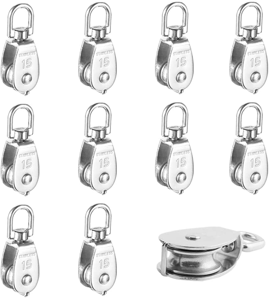 10 PCS M15 Single Pulley Blocks, STONCEL 304 Stainless Steel Heavy Duty