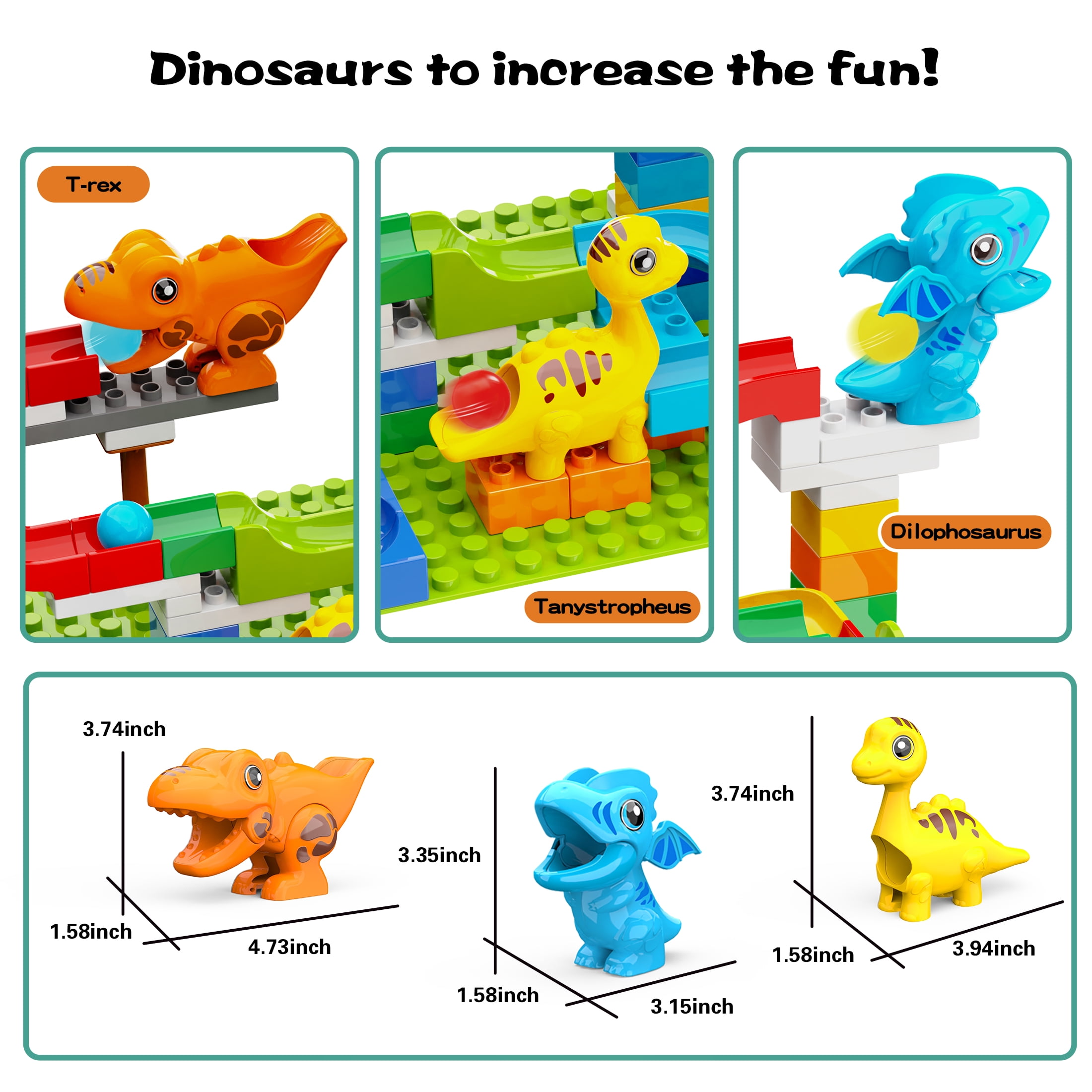 Dinosaur Marble Run Building Blocks Set, 127-Piece Large Classic Bricks with 2 Baseplates, STEM Learning Toy for Kids Ages 3-8, Compatible with All Major Brands