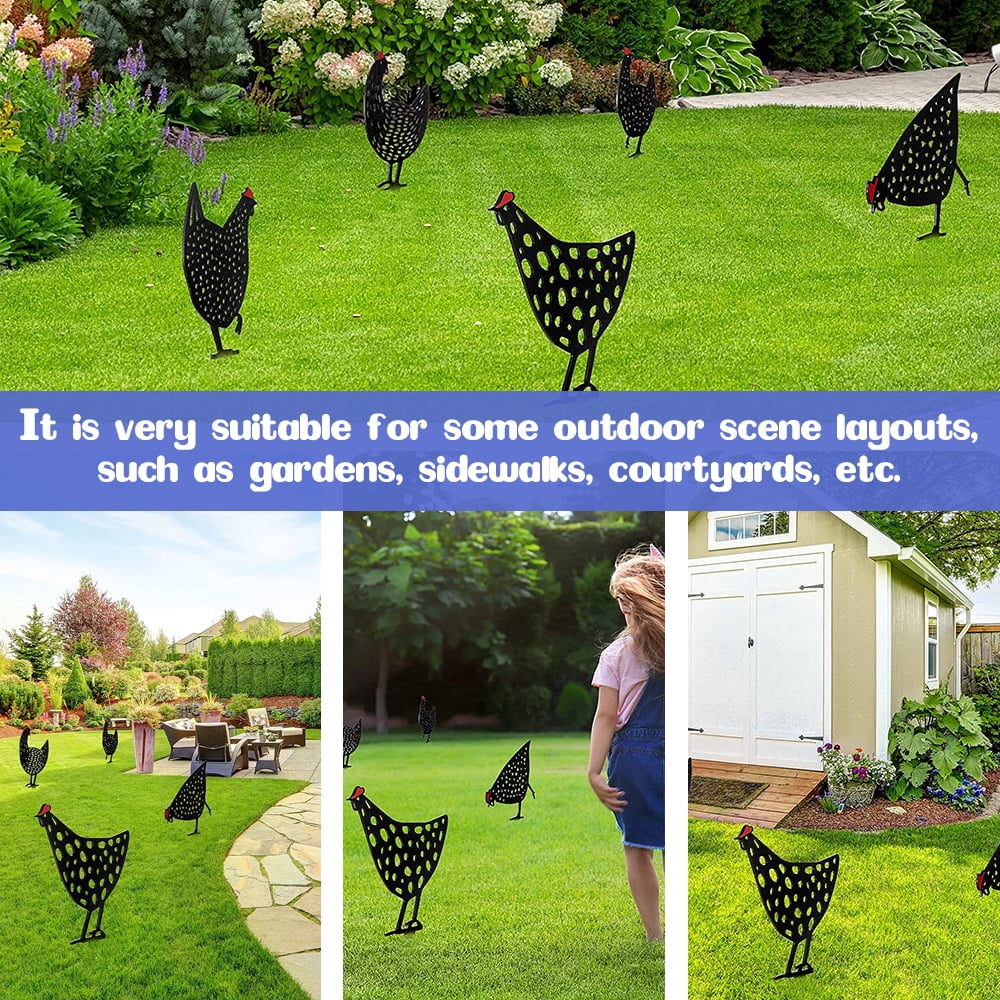 EASTIN 5 Packs Metal Chicken Yard Art, 13" Garden Decor for Outside, Rooster Silhouette Lawn Decoration