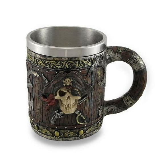 Wood Look Pirate Skull Drinking Tankard Gothic Coffee Cup Mug by Things2Die4