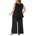 thumbnail image 2 of Agnes Orinda Women's Plus Size 2 Piece Outfits Textured Crew Neck Peplum Ruffle Tank Tops and Wide Leg Pants Set Office Work Clothes with Pockets 1X Black, 2 of 7
