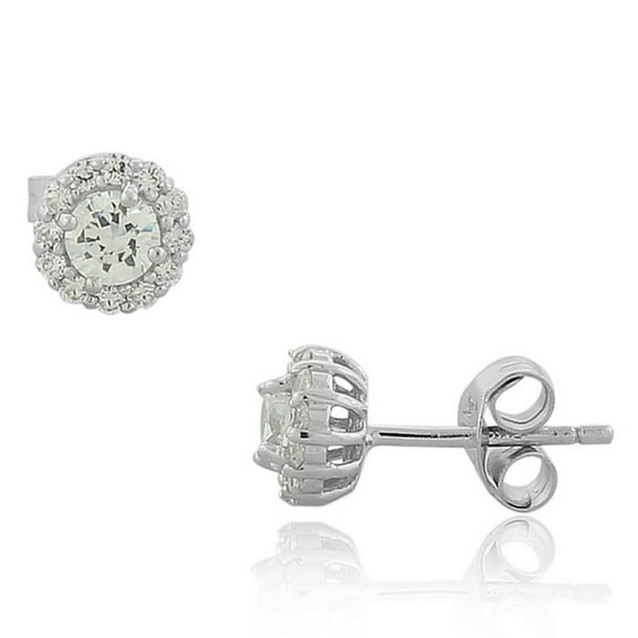 925 Sterling Silver White CZ Womens Round Stud Earrings