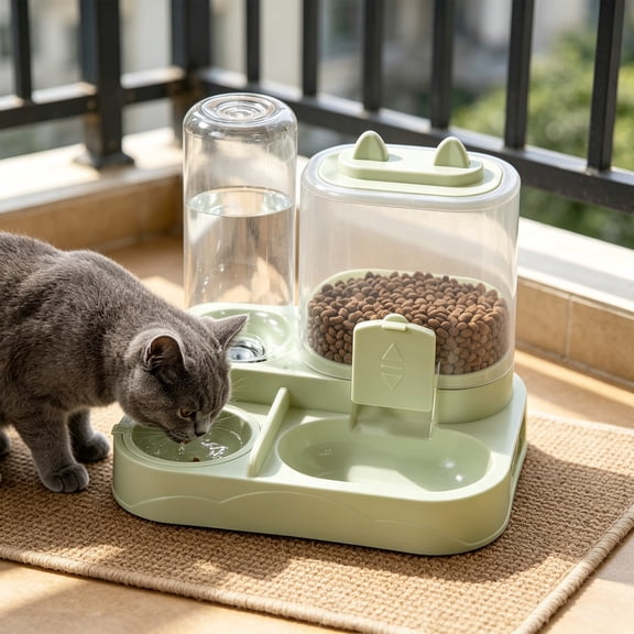 FEOLGEHLY Slow Feed Automatic Pet Feeder Bowl Set, Non Skid 2-In-1 Food Water Integrated Double Bowl Feeding Dish for Small Dogs and Indoor Cats Household Daily Pet Dining Supplies