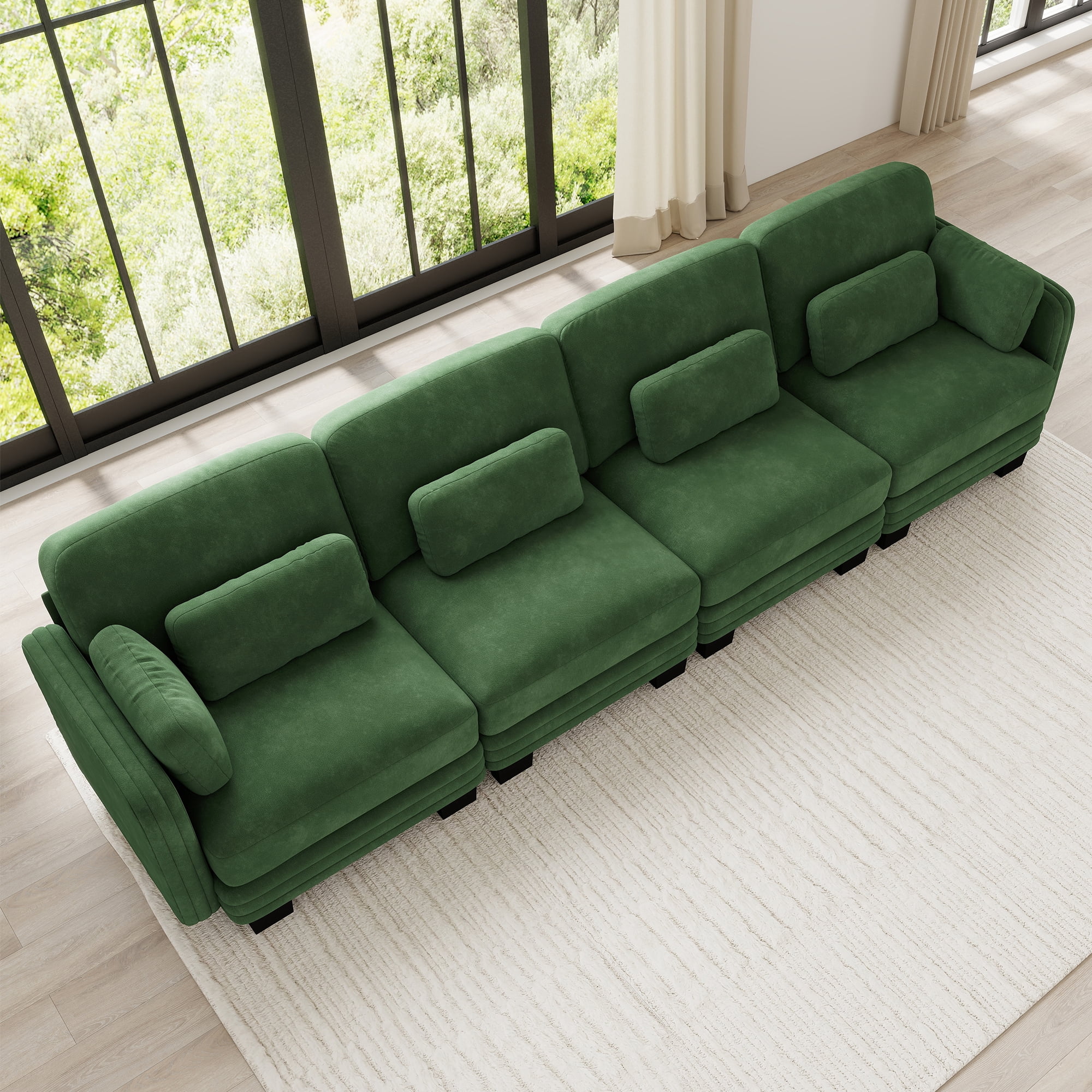 130" Tufted Modern Modular Sectional 4 Seater Sofa Couch with 6 Pillows